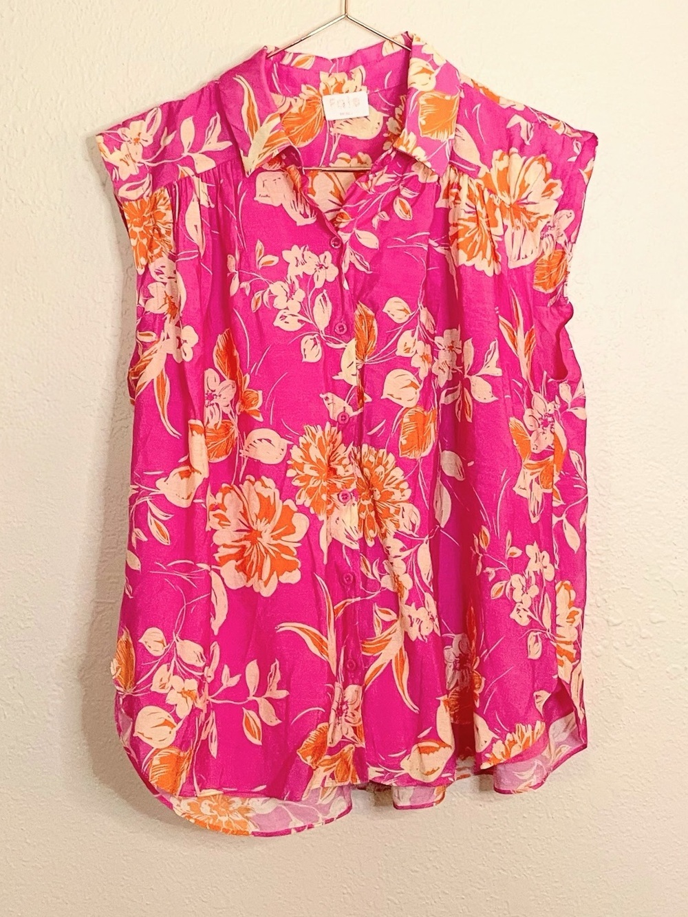 Fate Pink Orange Floral Button Front Blouse Small - Picture 2 of 9